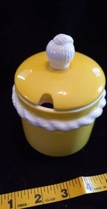 Sugar Dish Bright  Yellow with White Tassel Vintage 1975 by Rubel Japan